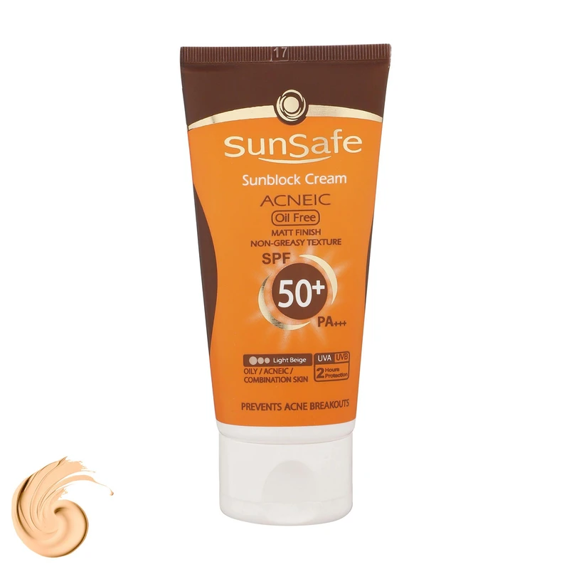 کرم ضد آفتاب و آنتی آکنه بژروشن سان سیف SPF50 فاقد چربی حجم ۵۰ میلی لیتر